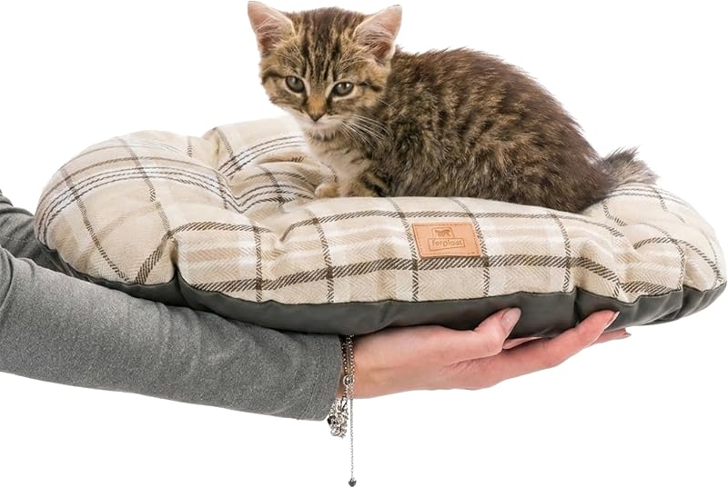 Cuscino imbottito per cani e gatti SCOTT 45/2, Double-face, Scozzese, Soffice velluto, Lavabile, Marrone