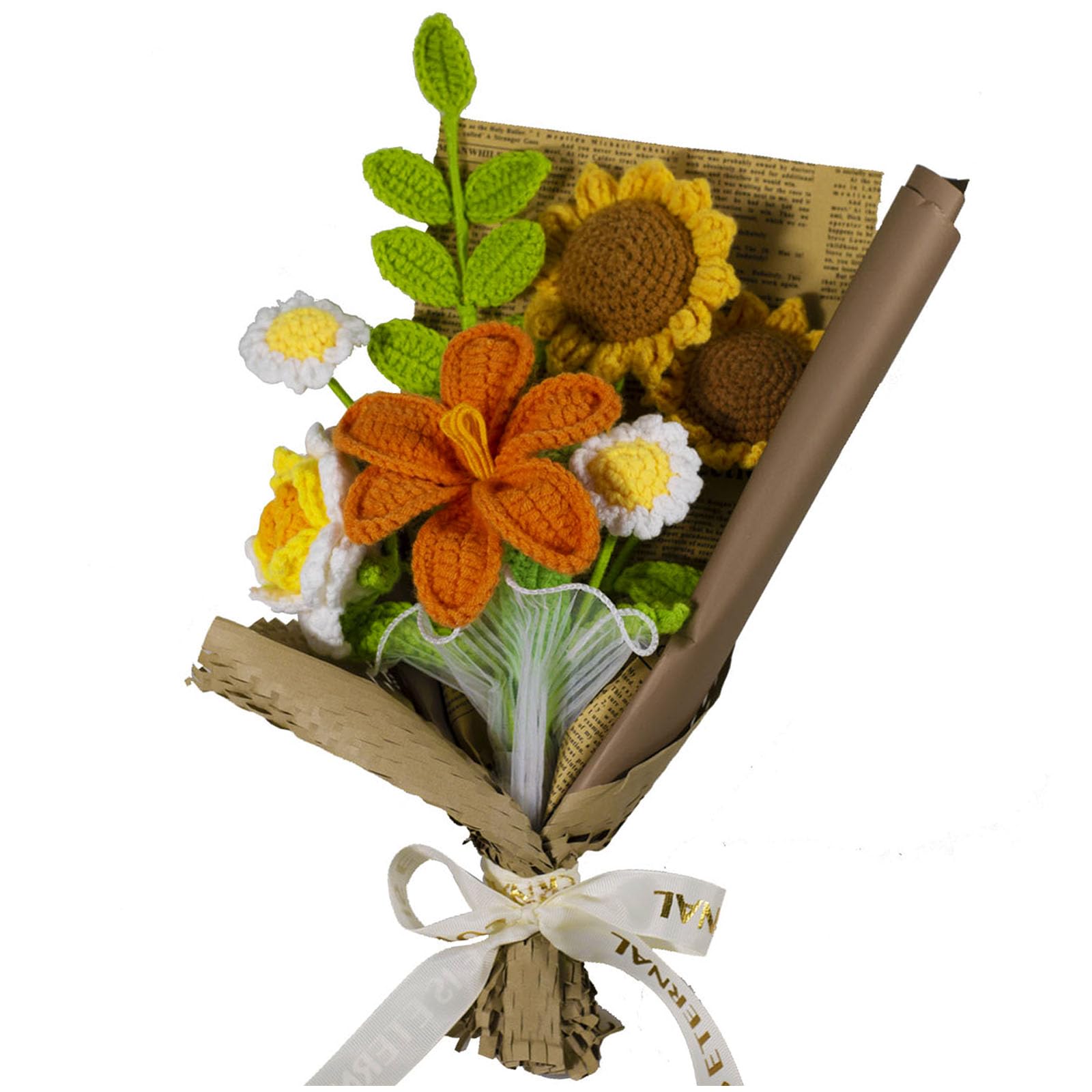 Handmade Crochet Sunflowers Crochet Flower Bouquet Artificial Flower Finished Bouquet for Home decor,Gift for Girls Lover