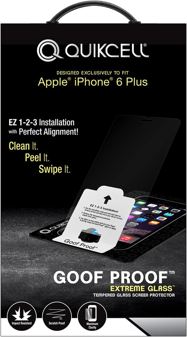 Quikcell Goof Proof Glass Screen Protector for iPhone 6 Plus - Retail Packaging - Clear
