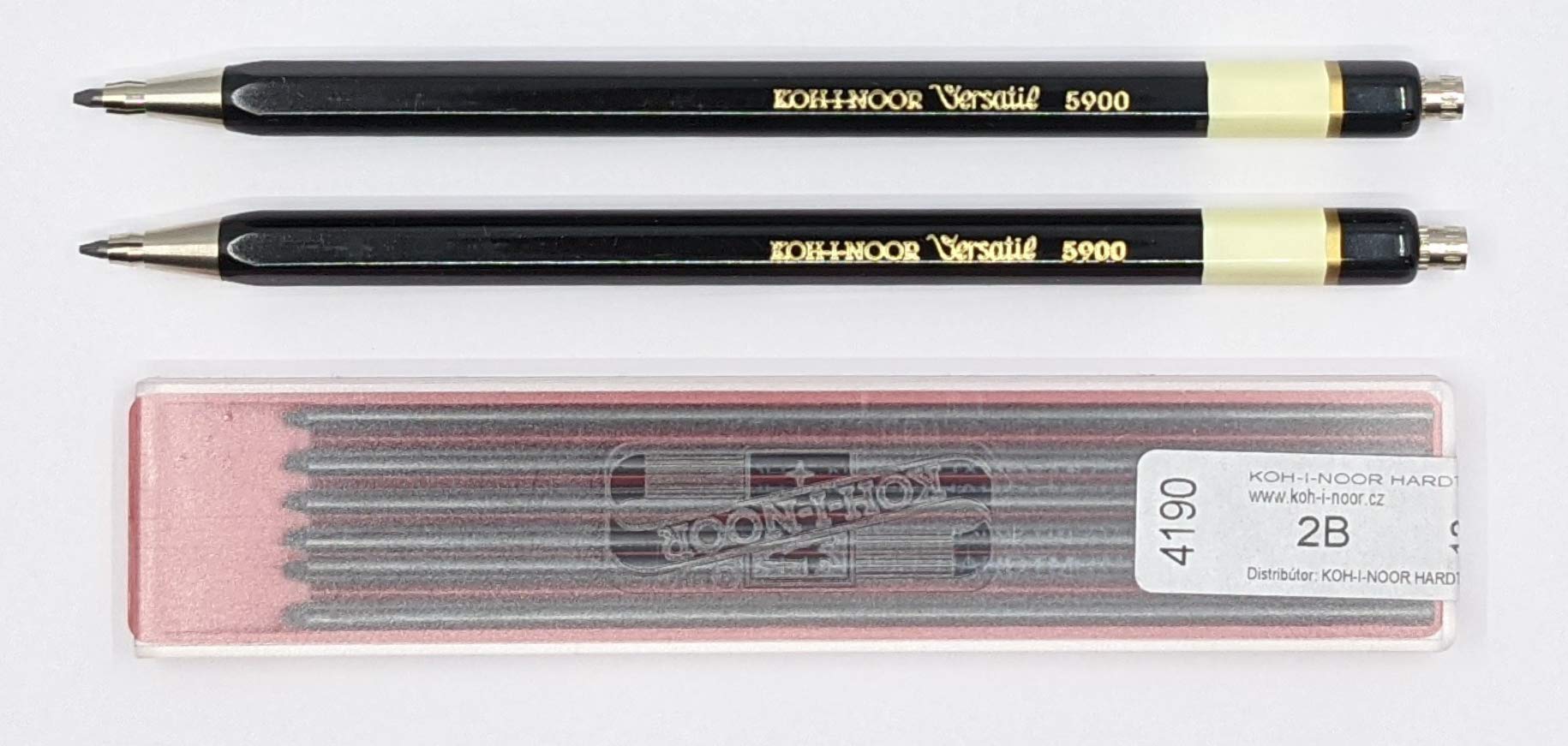 Set of 2 KOH-I-NOOR 5900 2mm Diameter Mechanical Clutch Lead Holder Pencil- Black + KOH-I-NOOR Graphite Leads for 2mm Diameter 120mm 2B Mechanical Pencil (pack of 12)…