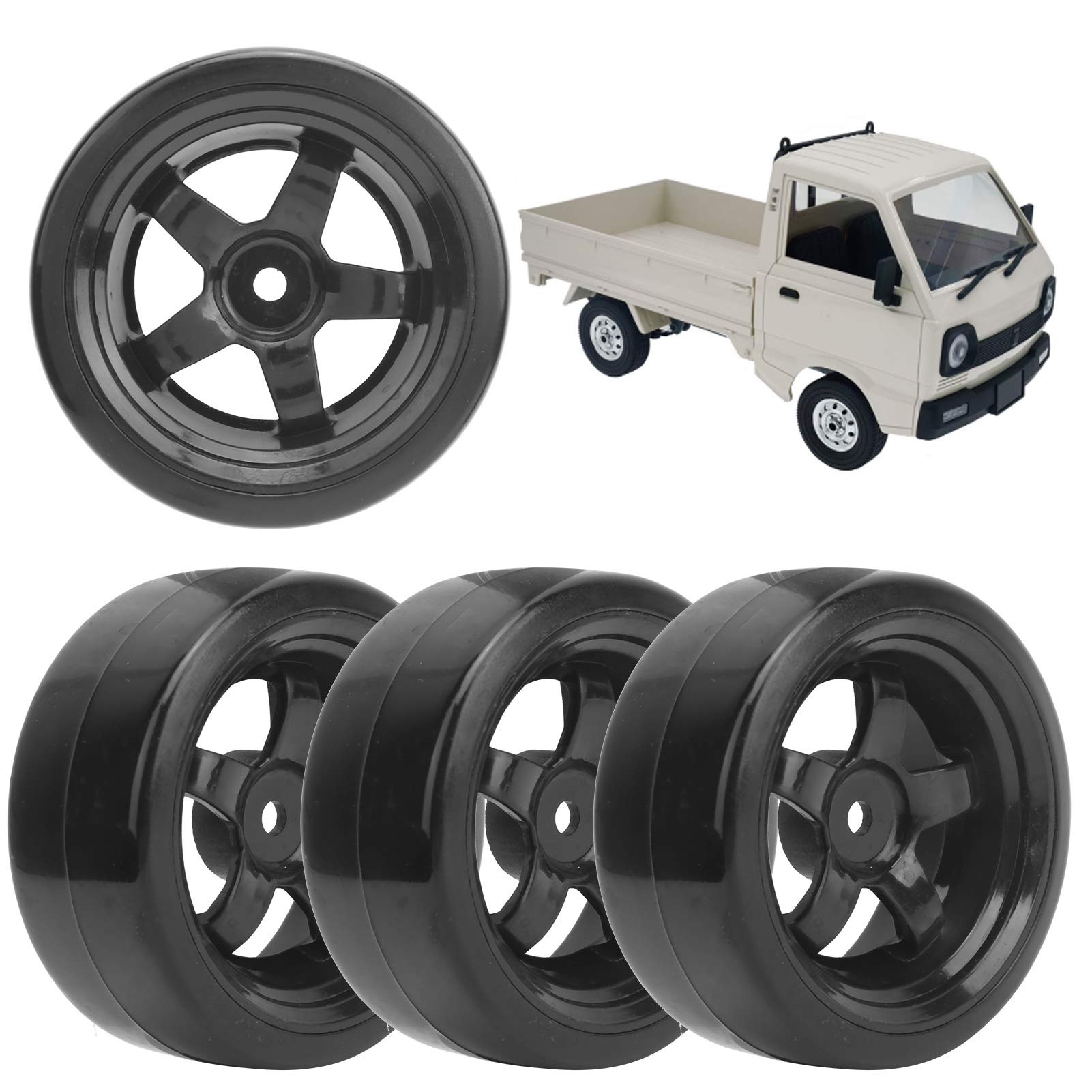 Voluxe RC Hard Plastic Tyres, 63mm RC Wheel Rim Tire for WPL D12 1/10 RC Car for RC 1/10 On-Road Racing Car and Drift Car