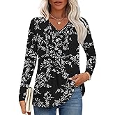 Findsweet Women's Long Sleeve Shirts Fall Winter Tops Dressy Casual Tunic Tops Trendy T-Shirts Outfits S-3XL