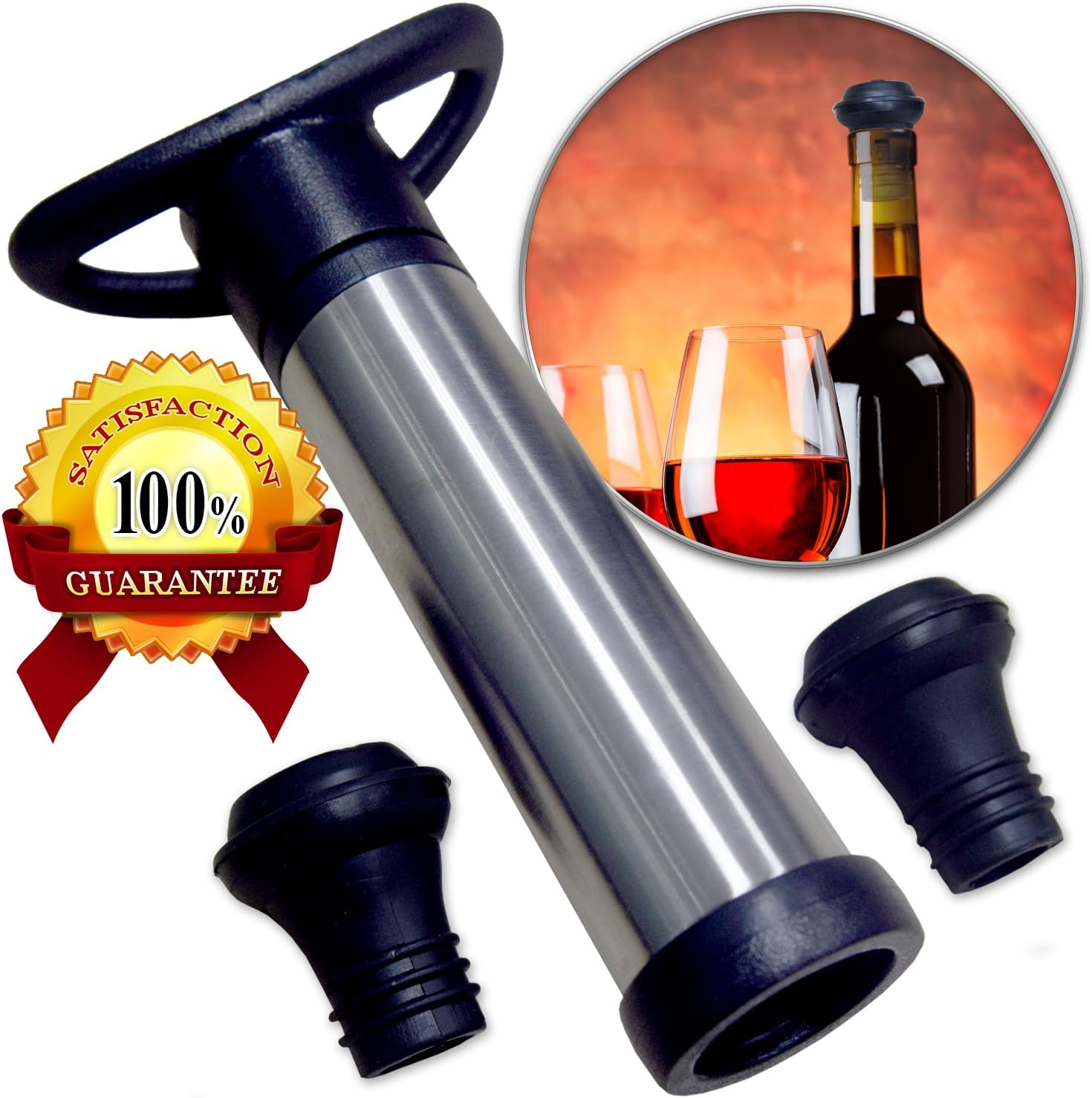 Veluxio Vacuum Pump Wine Preserver With Replacement Bottle Stoppers