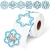 Whaline Winter Christmas Direct Thermal Labels Stickers Blue Snowflake Shape Self-Adhesive Printer Decals for Xmas Holiday DIY Candle Name Tag Logo Design, 300 Pcs