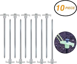 Ram-Pro 10 Pack Metal Tent Pegs - Glow in The Dark Stopper Tent Stakes Heavy Duty Garden Stakes, Camping Stakes Metal Tent pegs Tent Stakes Pegs with Plastic stoppers