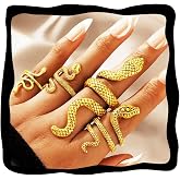 GRAEEN Vintage Snake Knuckle Statement Stackable Ring Reptile Serpent Band Halloween Jewelry for Women
