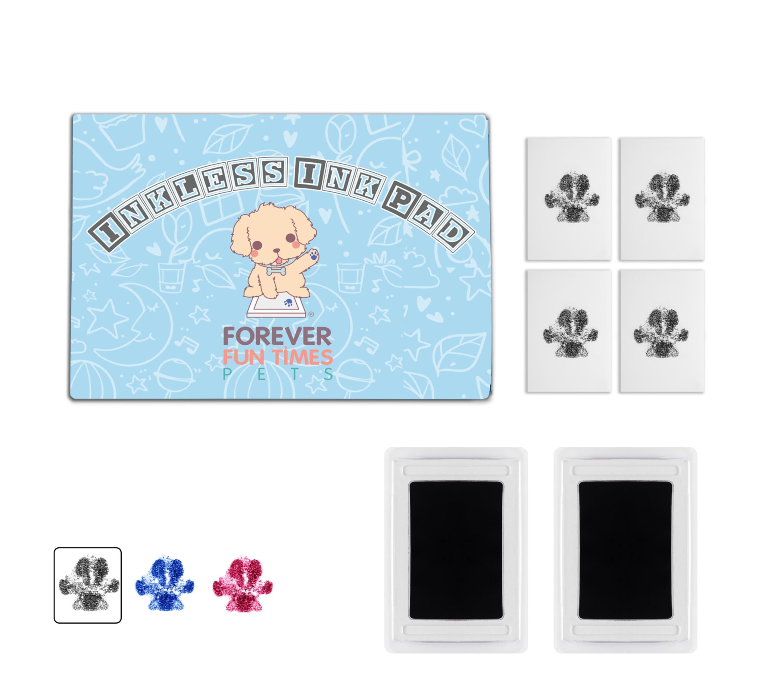 Forever Fun Times No-Touch Pet Paw Print Kit | Get Perfect Dog and Cat Prints Without a Drop of Ink on Your Pet | Fast and Easy Non-Toxic Ink Pad for Pets (2 Pads, Black)