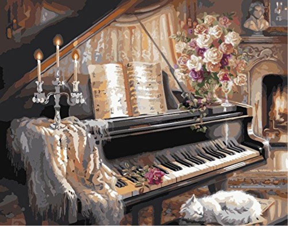 YEESAM ART Paint by Numbers for Adults Beginners Piano 16x20 inch Linen Canvas Acrylic DIY Number Painting Kits Wall Art Decor Gifts
