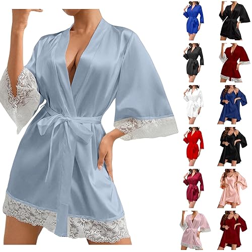 towel dressing gown women Women's Satin Robe Sexy Bride Robe Womens Dressing Gowns Lightweight Short Sleeves Wedding Party Robes 3/4 Sleeve Sleepwear womens zipped velour gowns