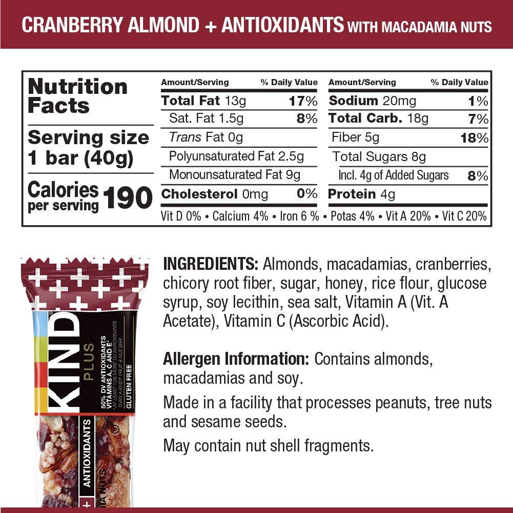 Cranberry Almond Kind Bar Nutritional Info Runners High Nutrition