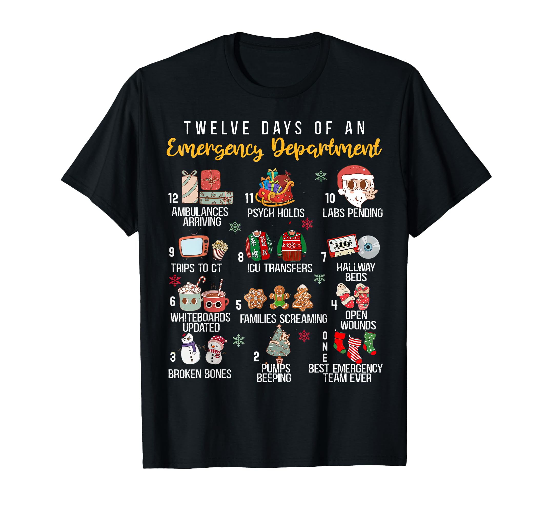 Photo 1 of 12 Days Of An Emergency Department, ER Nurse Christmas T-Shirt large