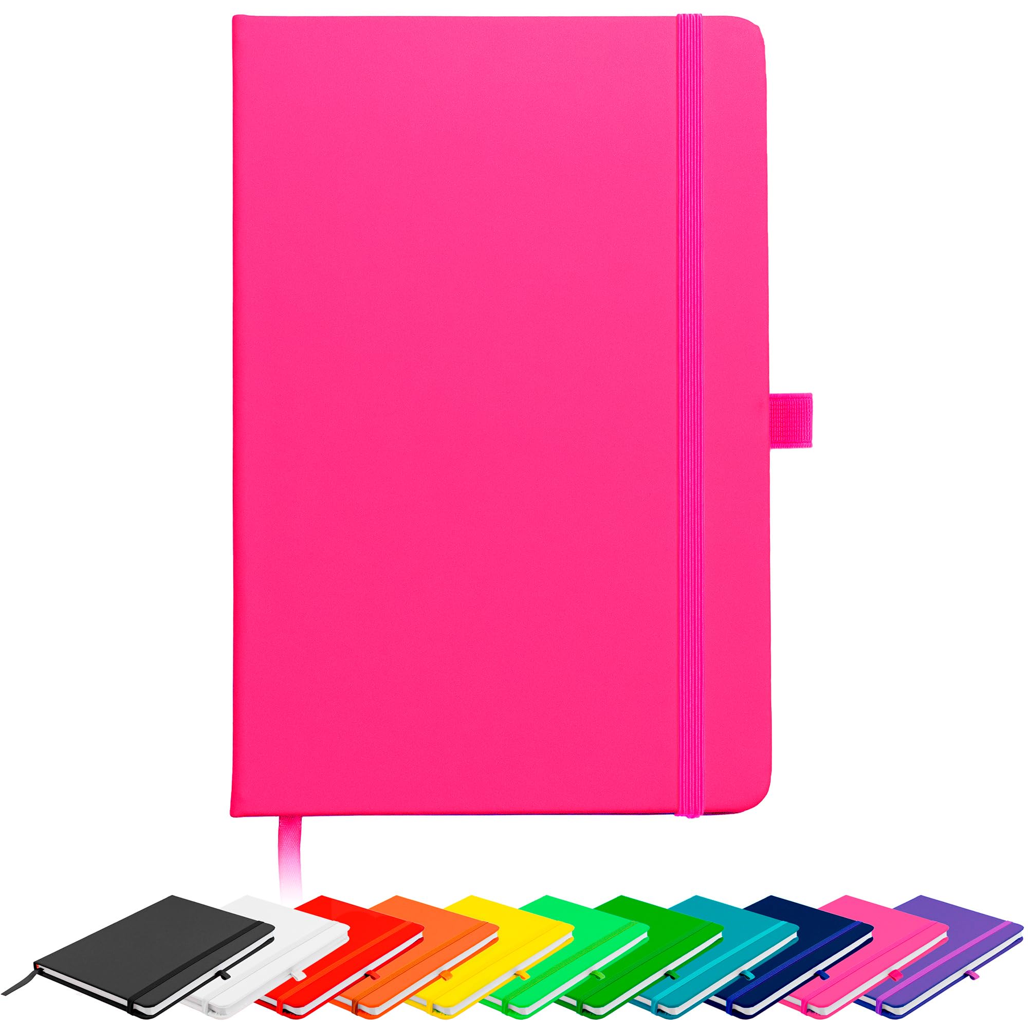 Savvy Bee Blanco Basic A5 Unlined Plain Page Notebook New Hardback Journal with pen loop, elastic closure, ribbon marker and pen loop Notepad Note Book Notes Diary Pad (Pink)