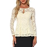 Allegra K Women's Dressy Top Formal Wedding Guest Long Sleeve Lace Peplum Blouse