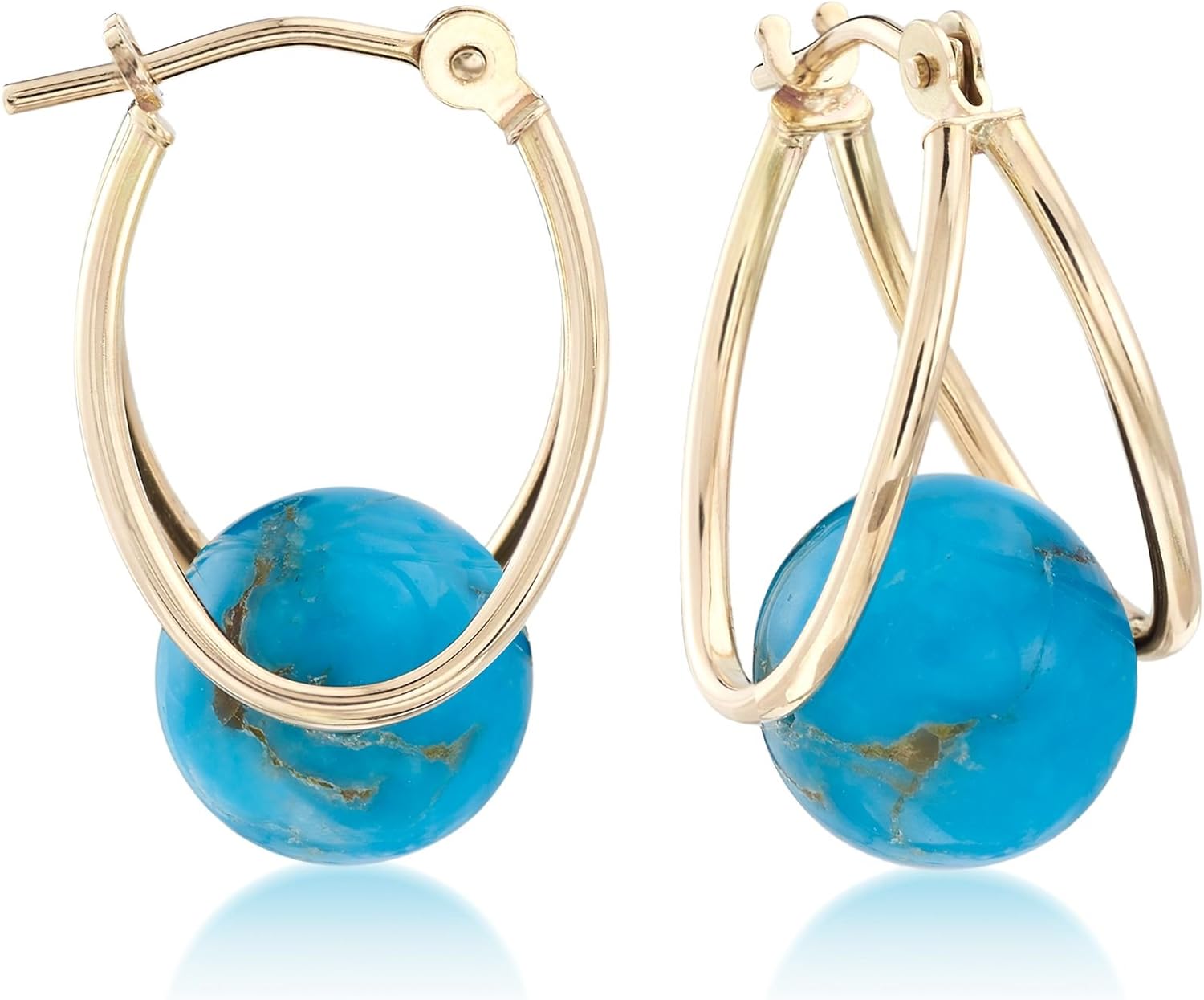 RossSimons Turquoise Double Hoop Earrings in 14kt Yellow