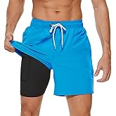 Arcweg Mens Swim Trunks with Compression Liner 2 in 1 Beach Swimming Trunks Quick Dry Swim Shorts with Zipper Pockets