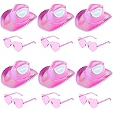 Haysandy 12 Pcs Holographic Space Hat with Rimless Sunglasses Neon Sparkly Hat and Heart Sunglasses for Women