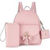 ECOSUSI Women Backpack Purse Water Resistant PU Leather Backpack Fashion Rucksack Ladies College Daypack with Tassel,2 Pcs