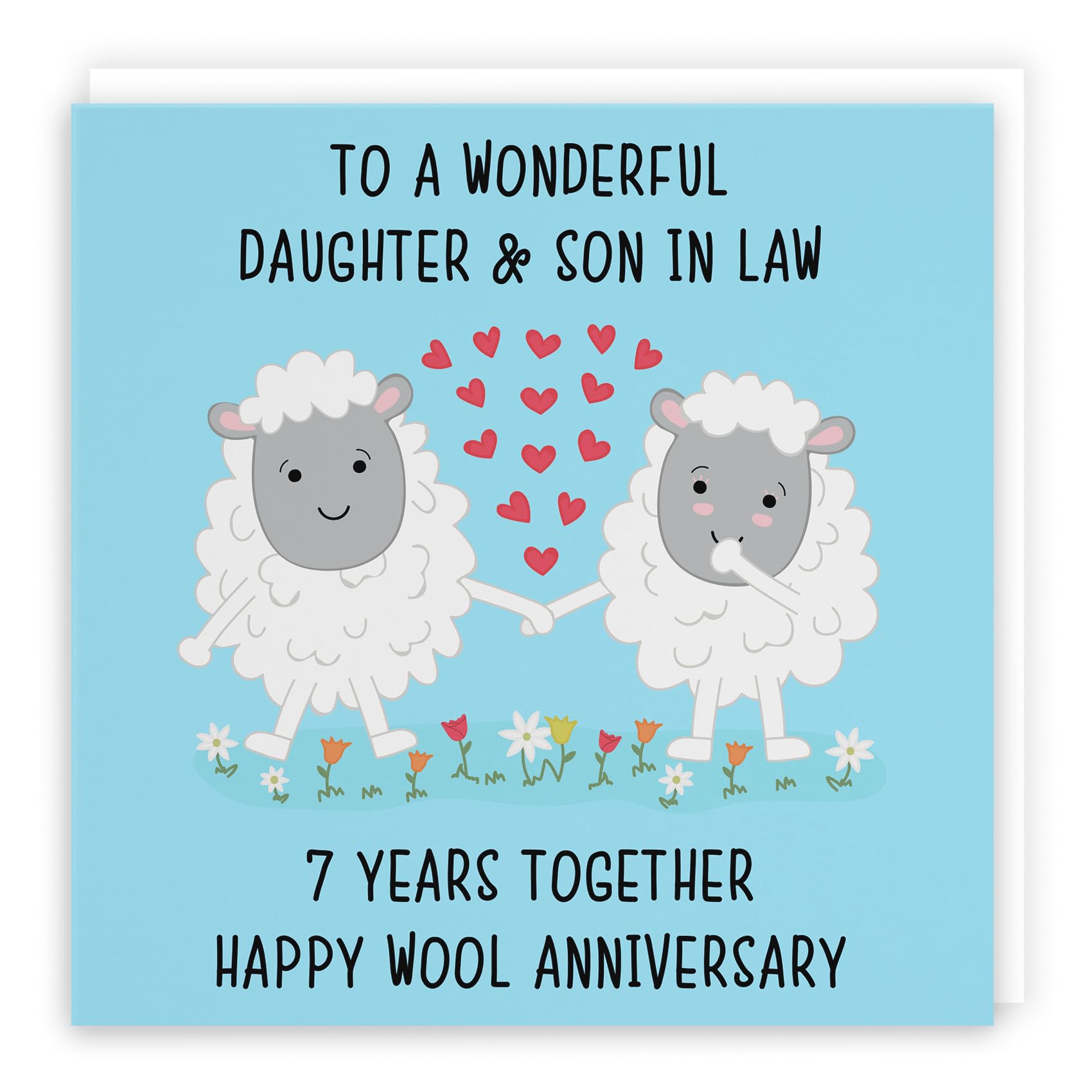 Hunts England - Large Daughter And Son In Law 7th Anniversary Card - To A Wonderful Daughter & Son In Law - 7 Years Together - Happy Wool Anniversary - Iconic Collection - Large - 210 x 210 mm