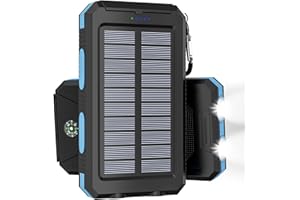 TNEMOAO Solar Charger Power Bank - 36800mAh Solar Phone Charger, USB-C QC3.0 Fast Charger with LED Flashlight, IP65 Waterproof Portable Power Bank for Camping, Hiking Outdoor Activities（Blue）