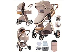 Doraystar 2 in 1 Baby Stroller with Bassinet Mode, Reversible Infant Pram, One-Click Folding, Newborn Travel Stroller, Convertible Toddler Standard Pram Carriage (X2US-Khaki)