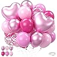 Pink Balloons,12 Inch 50Pcs Hot-Pink Pastel Balloon, Pink Heart Foil Ballons Confetti Balloon for Birthday Party Valentine's Day, Girls' Birthday Decorations Princess