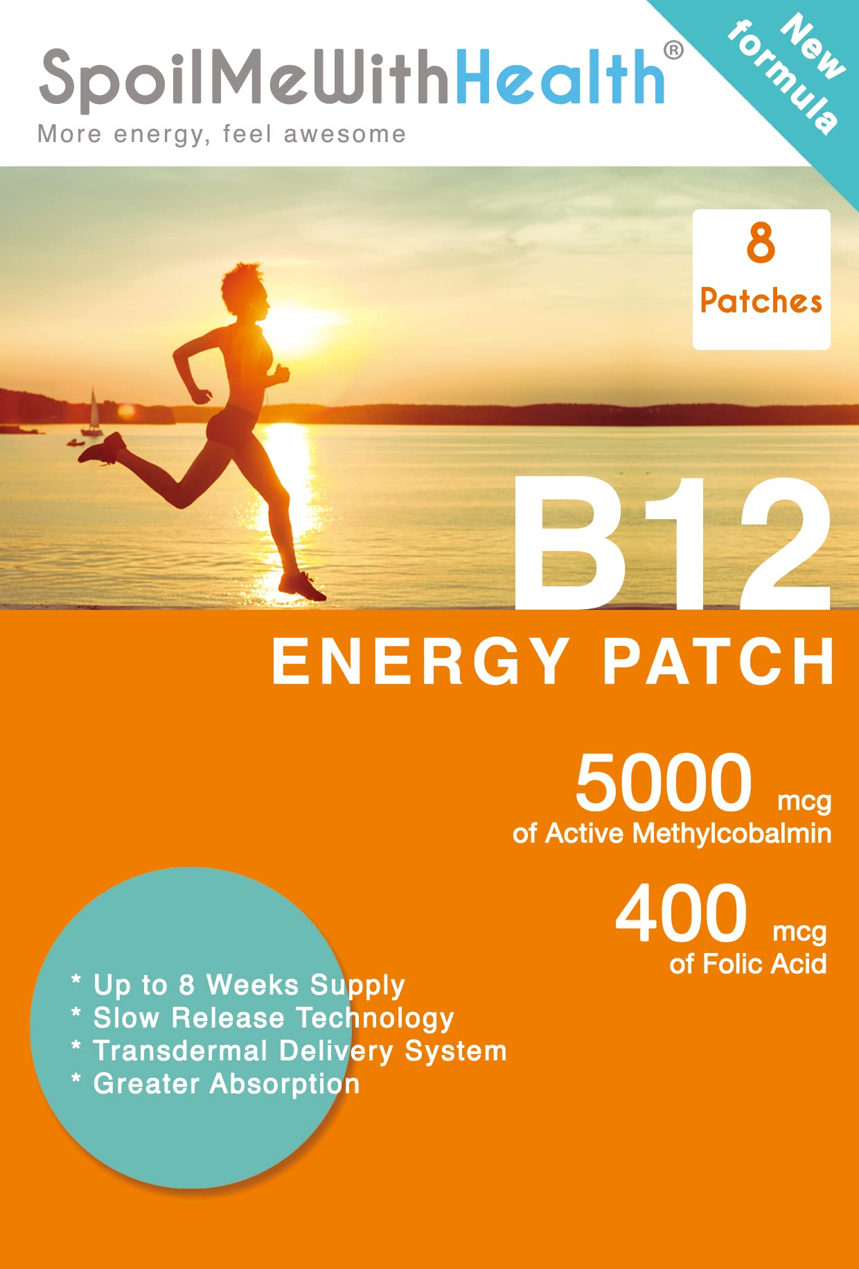 SpoilMeWith Health: B12 Patches (Methylcobalamin 5000 mcg) and folic Acid (0.4 mg). 8 Week Supply