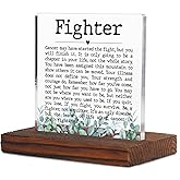 Fighter Gift for Cancer Survivor Clear Desk Decorative Sign, Inspirational Support Gifts for Patients, Cancer Fighter Breast Cancer Warrior Sympathy Gift Acrylic Plaques with Wooden Stand TZF27