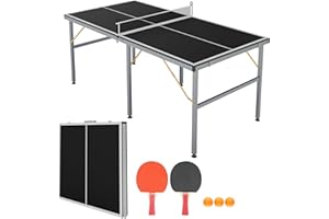 JoanKaren Compact Ping Pong Table Set, 6x3 ft Foldable Table Tennis Table with Net, Paddles & Balls, Portable for Indoor Outd