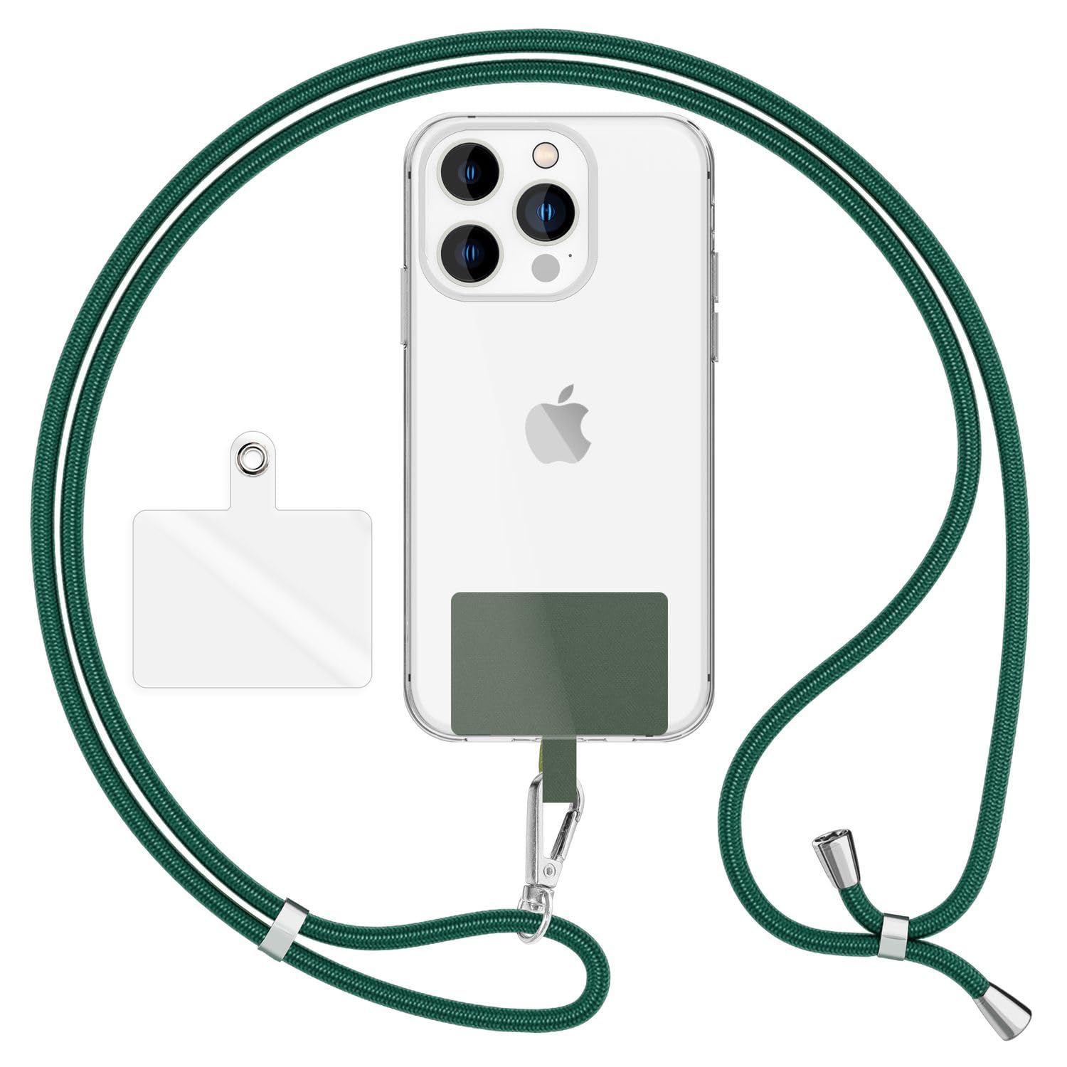 NALIA Universal Phone Lanyard for all Smartphones - Robust Cord & 2 Patches - HOLDME AIR (Classic Neck Strap with Silver Carabiner) - German Brand, Color:Dark Green
