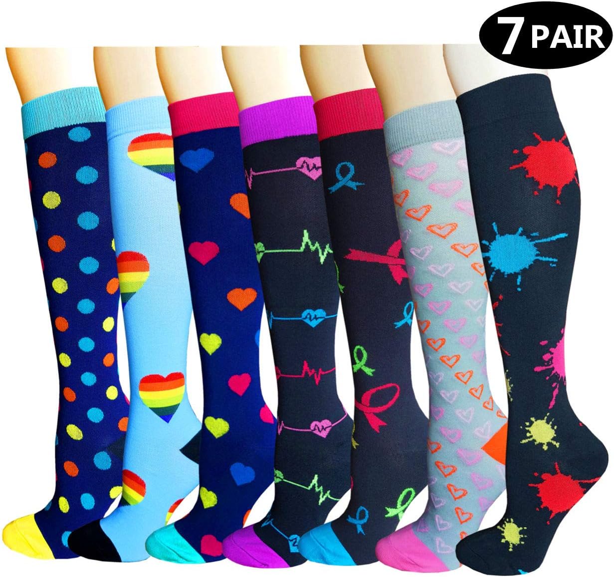 (3/7 Pairs) Compression Socks/Stockings for Men & Women,Speed Up Recovery Best Graduated Athletic Fit for Travel,Running, Nurses,Shin Splints,Flight&Maternity Pregnancy.Boost Stamina,Circulation