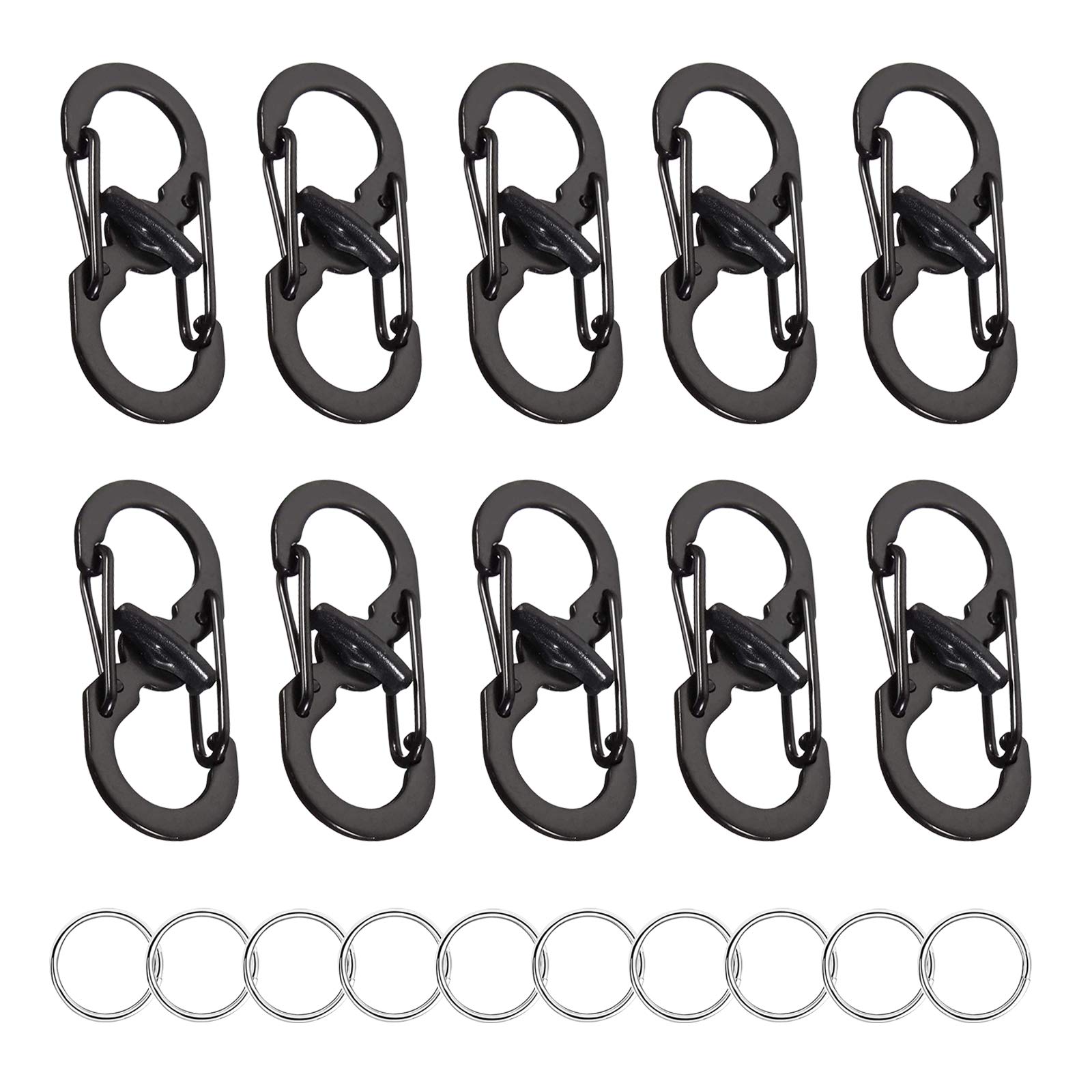 JLDURUME Ring Locking S Shape Carabiner Outdoor Lock Mini Stainless Steel Carabiner Mini Keychain Hook S Type S Shape Buckle Ring Clip (Black)