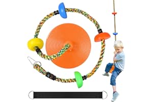 TOPNEW Tree Swing for Kids,Heavy Duty Single Disc Seat Climbing Rope Set with Hanging Strap and Platform Carabiners for Backyard Treehouse and Outdoor Playground Accessories (Orange)