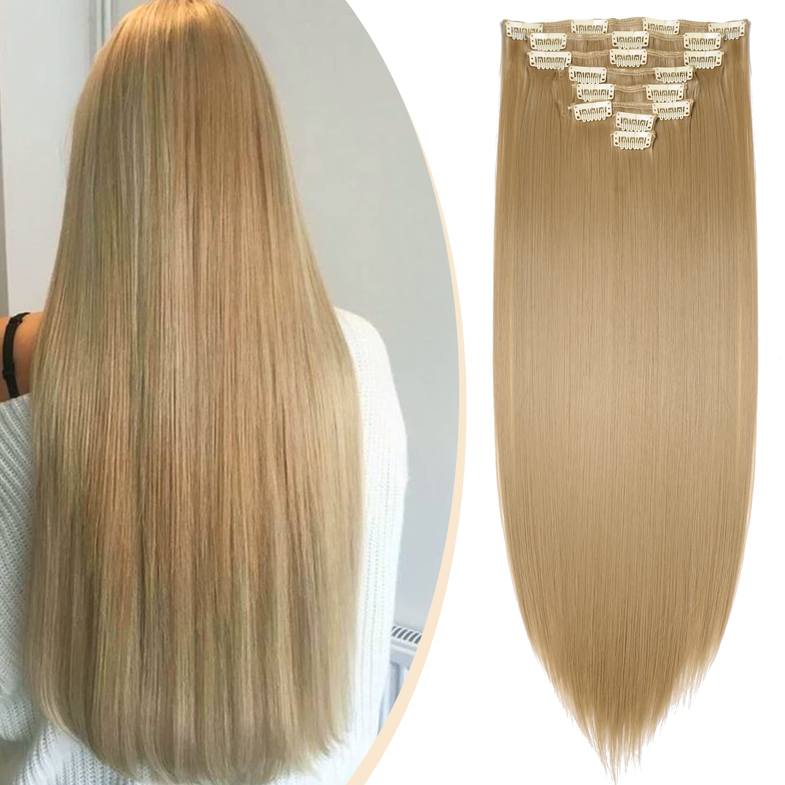 S-noilite® 17-26 Inches(43-66cm) 8pcs Long Full Head Clip In Hair Extensions Extension Sexy Lady Fashion Halloween Choice 60 Colours (26 Inches-Straight, Ash Blonde)