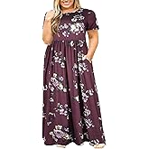 Nemidor Plus Size Maxi Dresses for Curvy Women Summer Casual Loose Short Sleeve Long Beach Dress with Pocket