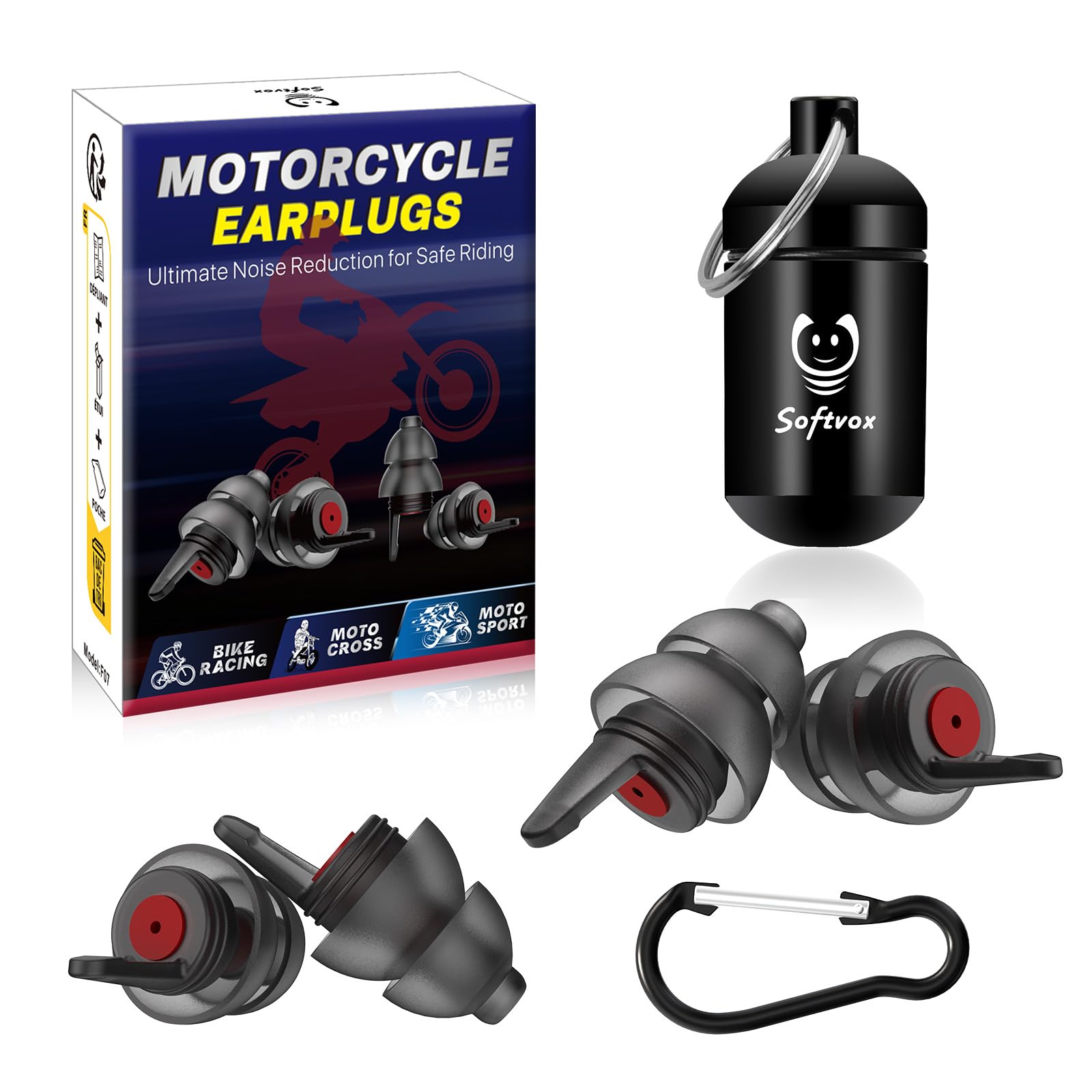 Photo 1 of Motorcycle Ear Plugs 2Pairs, Wind Noise Reduction & Prevent Hearing Damage, Comfort Reusable Earplugs for Motorsports, Touring, Racing, Riding, 2 Sizes Fit All Ear-Canal, 25dB Noise-Reduction Earbuds