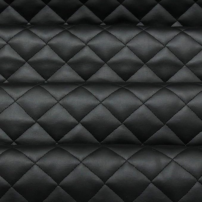 Black Quilted Leather Diamond Stitch Padded Cushion Linen Wadding Faux