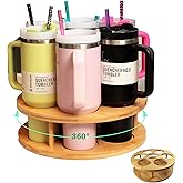 Ami.Todfo 7 Slots Water Bottle Organizer for Stanley Cup Tumbler Accessories Owala Bottle Holder Rotatable Drying Rack Storage for Kitchen Cabinet Countertop Pantry Organizers for Gift, Natural Wood