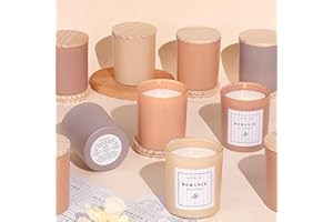 REISEN 12Pcs Assorted Amber Candle Jars for Making Candles, 10oz Empty Candle Jars with Bamboo Lids and Labels, Glass Jars for Candle Making Supplies, Candle Containers for DIY Gifts