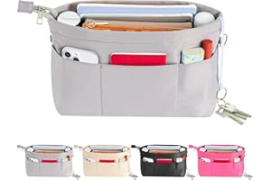 HyFanStr Purse Organizer Insert with Zipped Top for Tote Bag, Handbag Shaper with 13 Pockets