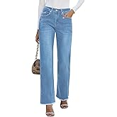 GRAPENT Straight Leg Jeans for Women High Waisted Stretchy Frayed Raw Hem Loose Denim Pants Casual Baggy Jean Trousers