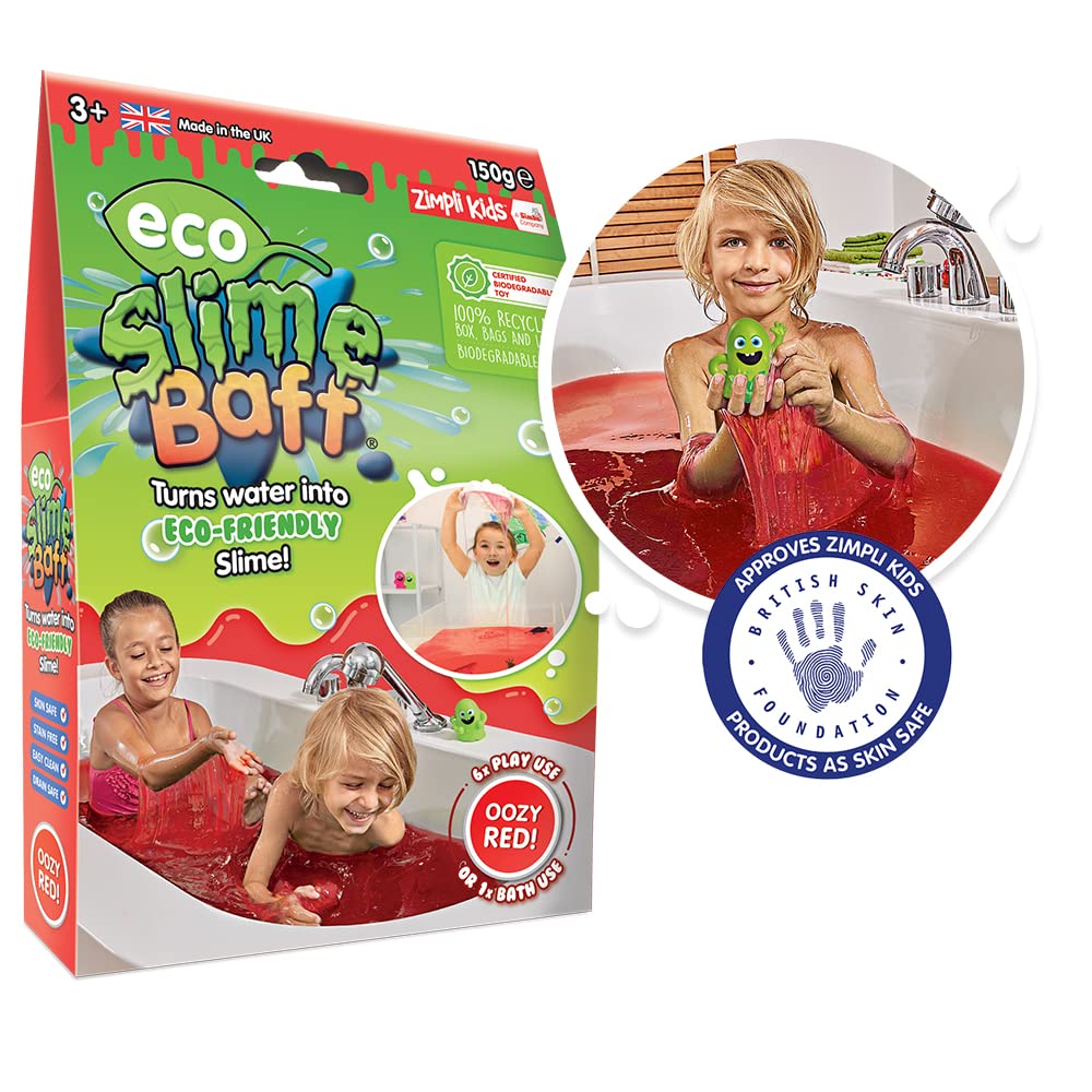 ZIMPLI - Eco Slime Baff Red, 1 Bath or 4 Play Uses, Magically turns water into gooey, colourful slime, Eco-Conscious Bath Toys for Children, Messy & Multi-Sensory
