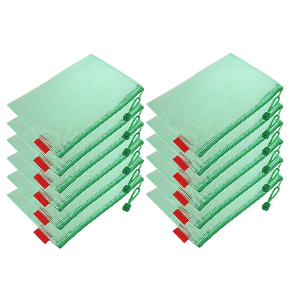 12 pieces PVC Wallet Zip A5 Document Folder PVC School Office Magazine File Document Wallet Pack Shirt Zippy Closure Folder Holder Bag A5-A5 green