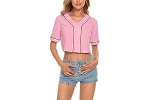 Mowbeat Womens Baseball Jersey Button Down T-Shirts Short Sleeve V-Neck Crop Top Blouse Softball Button Up Jersey