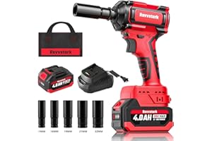 Revvstark Impact Wrench, Max Torque 480 Ft-lbs / 650N.m Cordless 1/2 Impact Driver, 20V 3000RPM Power Impact Gun with 4.0Ah Li-ion Battery and 1.5H Fast Charger, 5 Pcs Impact Sockets Included