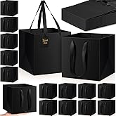 Windyun 25 Pcs Paper Gift Bags with Handle 10 x 10 x 10'' Square Small Favor Bag with DIY Thank You Tag for Birthday Wedding Bridal Shower Bridesmaid Graduation Party (Black)