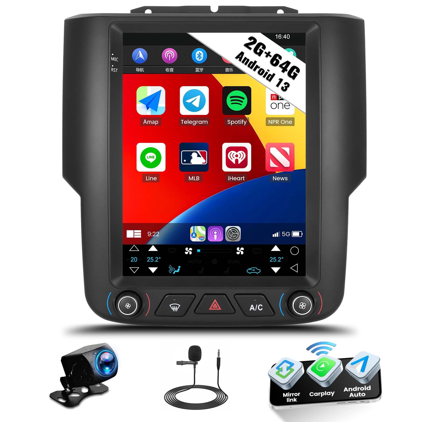 Photo 1 of SIXWIN Android Car Stereo for Dodge Ram 2013-2018 2G+64G 9.7 Inch Touch Screen Car Radio with Wireless Carplay Android Auto GPS Navigation Bluetooth FM WiFi HiFi MIC