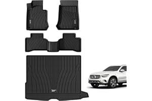 3W Floor Mats and Cargo Liner Compatible for Benz GLC (Not Fit Coupe) 2016-2022, TPE All Weather Custom Fit Floor Liner and Cargo Mats 1st 2nd Rows Car Mats and Trunk Liner Black