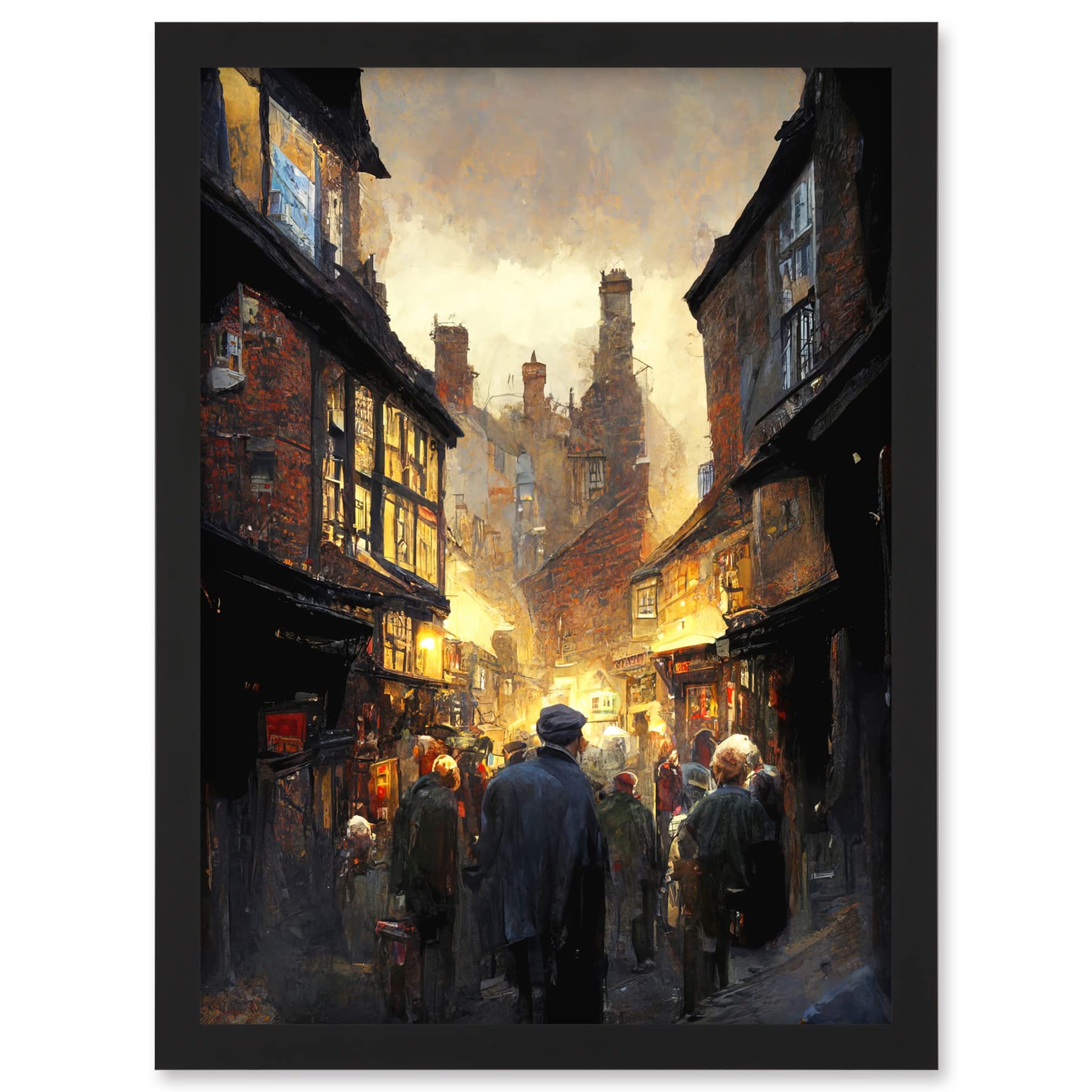 Doppelganger33 LTD The Shambles York Medieval City Street Oil Painting Artwork Framed A3 Wall Art Print