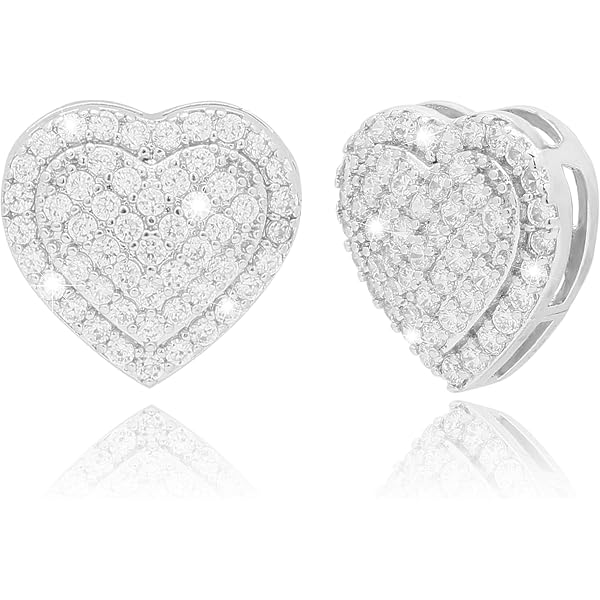 Pearl Heart Stud Earrings For Women - 18K Gold Plated Cubic Zirconia With Sterling Silver