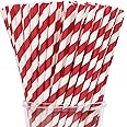 Webake Paper Straws Biodegradable Bulk 200 Red Striped Drinking Straws, Great Alternative Disposable Straws to Plastic Straws